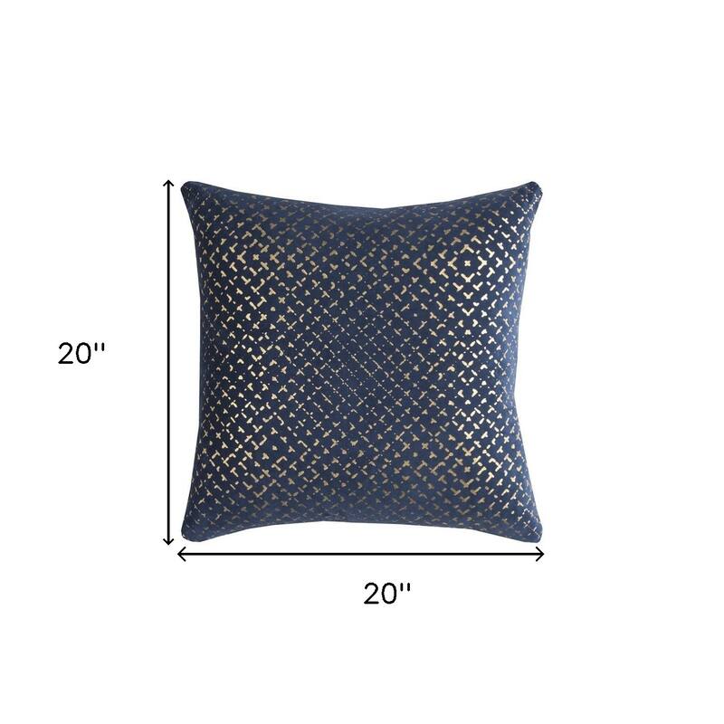 HomeRoots 20" Blue and Gold Geometric Cotton Throw Pillow