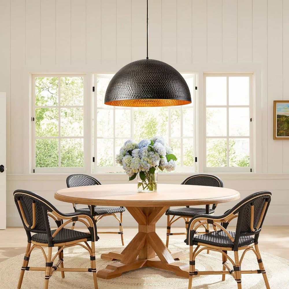 1-Light Industrial Farmhouse Oversized Pendant Gold Leaf Hammered Semi-Sphere Dome Pendant Light for Kitchen Island