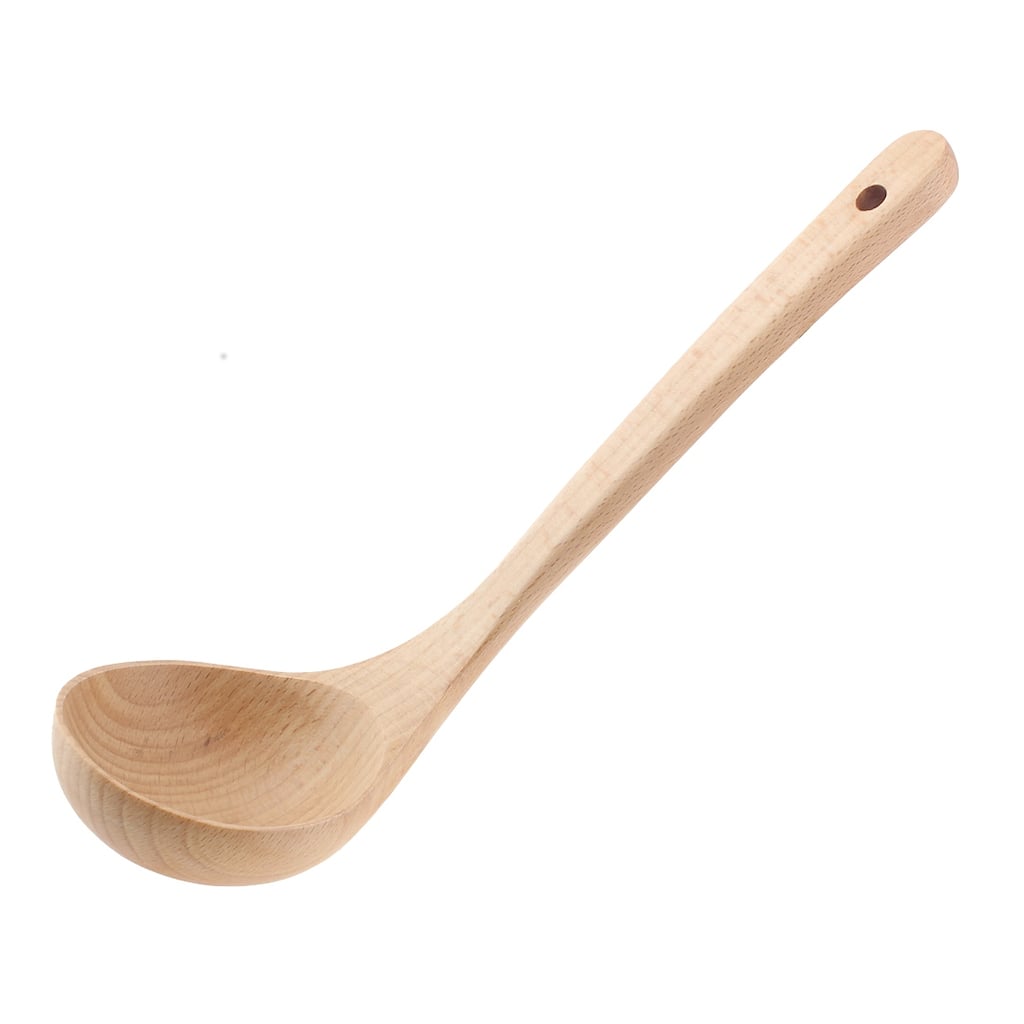 Wooden Ladle Spoons Natural Grain Kitchen Soup Spoon Dining Spoons 8" - Wooden Color