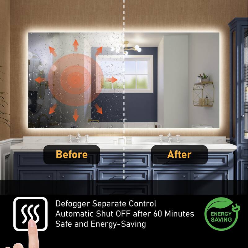 Wall Mounted Back Light Bathroom Frameless LED Mirror With Anti- Fog And Memory Function