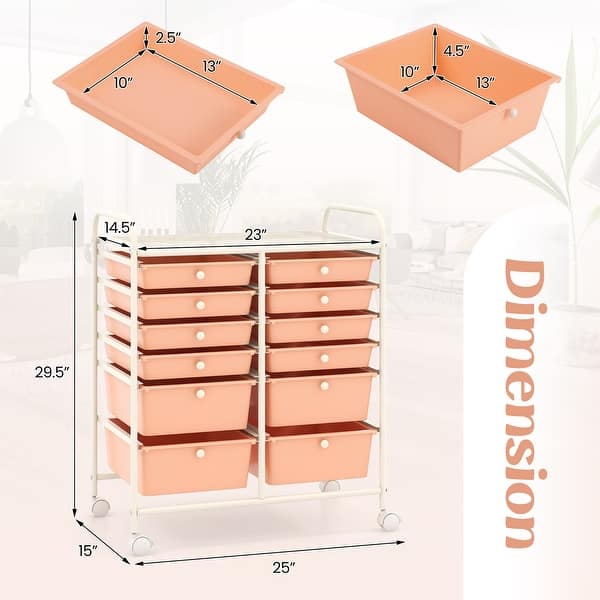 Gymax 12-Drawer Rolling Storage Cart w/ 2 Sizes Plastic Drawers Skin
