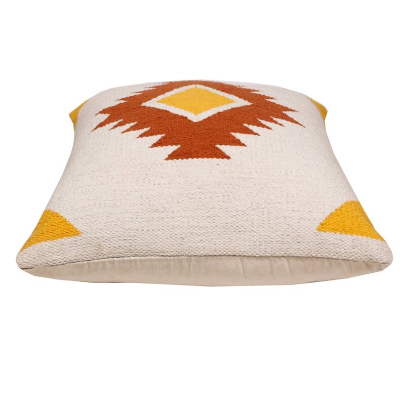Handwoven Geometric Cotton Throw Pillow Cover - 20" - White and Red