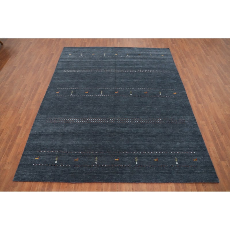 Hand Knotted Oriental 100% Wool Carpet Tribal Animal Pictorial Navy Blue & Blues Gabbeh Area Rug - 9' 11'' X 8' 0''