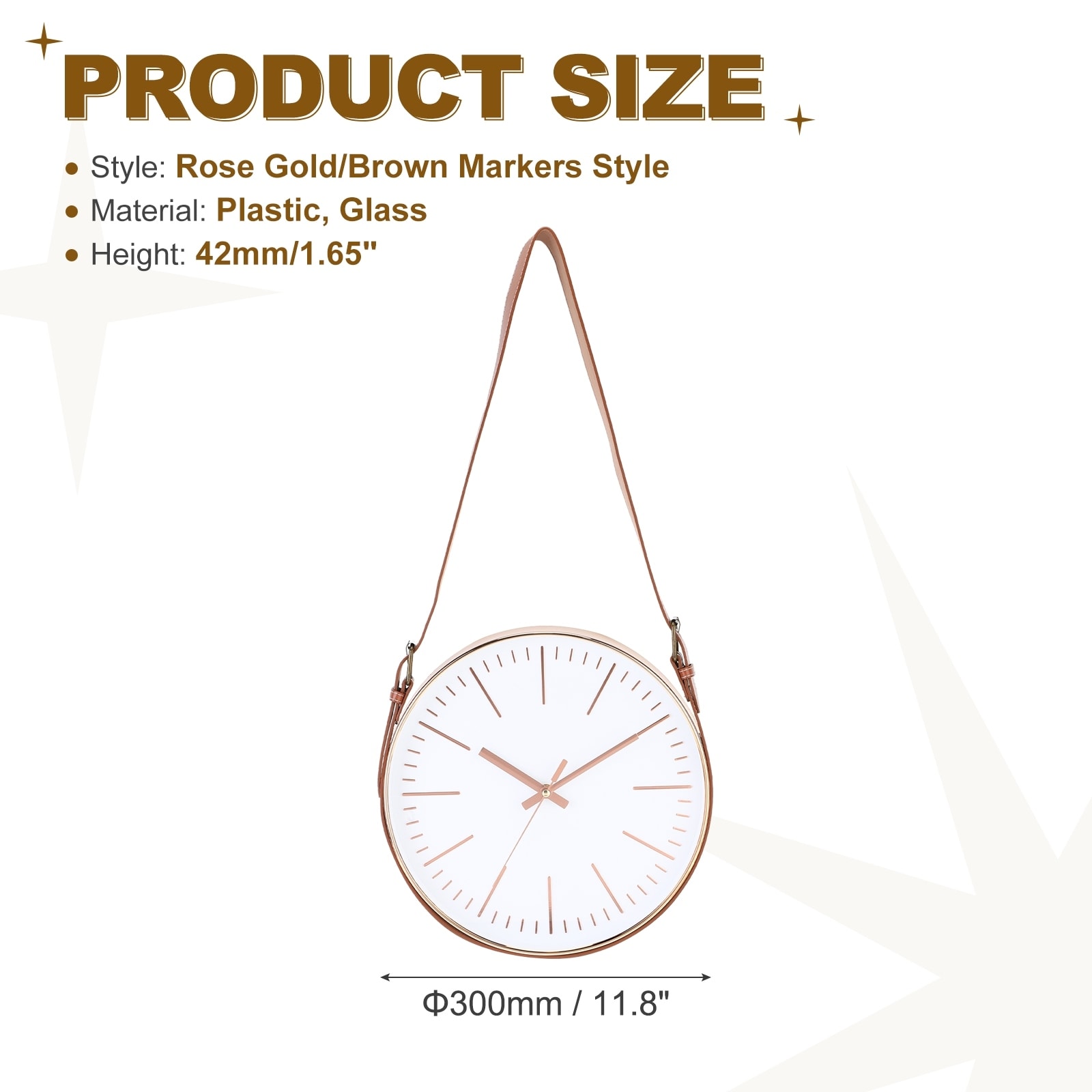 Industrial Wall Clock with Leather Strap, Markers Style 12 Inch Silent Non-Ticking Round Clock Modern Large Decorative