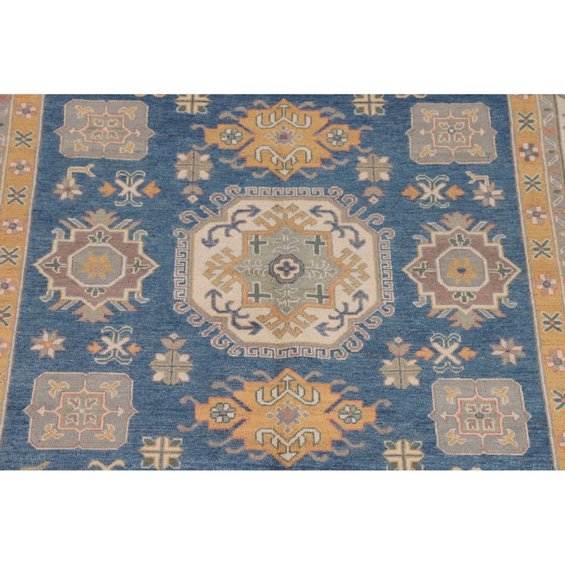 Blue Geometric Kazak Oriental Rug Handmade Traditional Wool Carpet - 6'8" x 10'0"