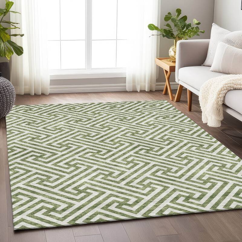 Premium Washable Super Soft Modern Geo Mayfield Rug - Green - 8' x 10' - Rectangle