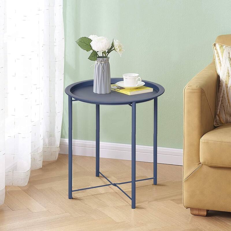 VECELO Side/End Table, Folding Round Metal Anti-Rust and Waterproof Outdoor for Living Room Bedroom,Nightstands