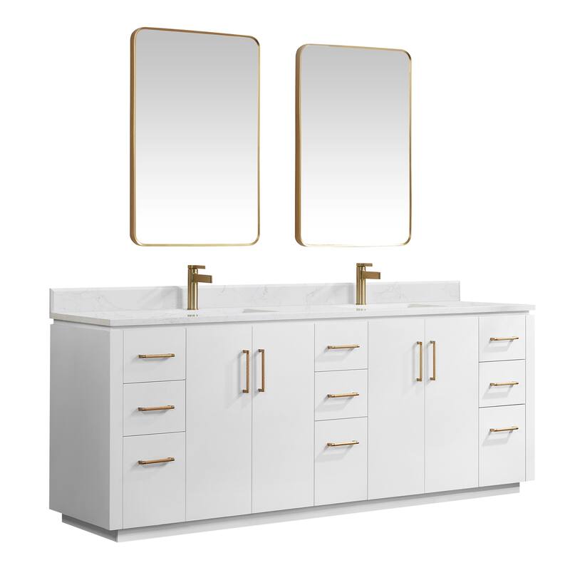 San Double Bath Vanity with Composite Stone Top and Mirror