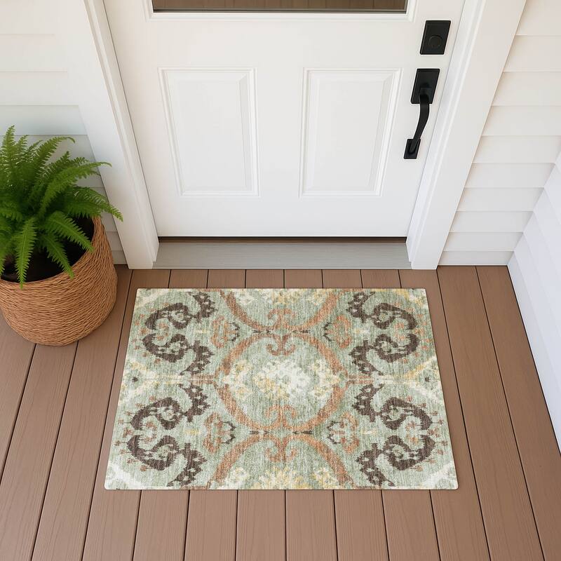 Machine Washable Indoor/ Outdoor Global Empire Chantille Rug - Celery - 1'8" x 2'6"