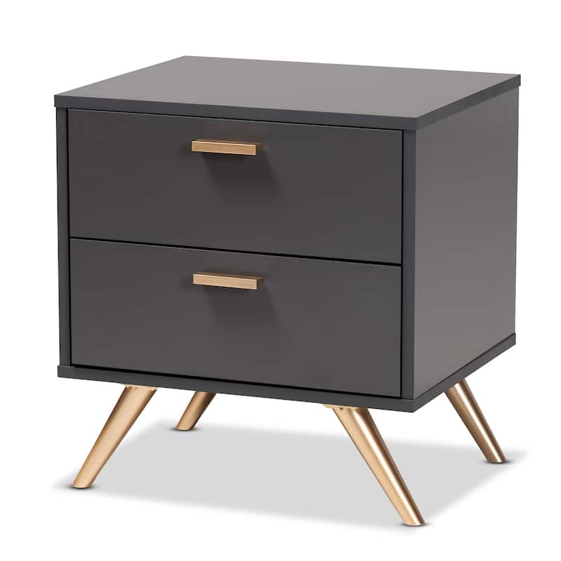 Kelson Modern Dark Grey and Gold Finished Wood 2-Drawer Nightstand - Charcoal Grey
