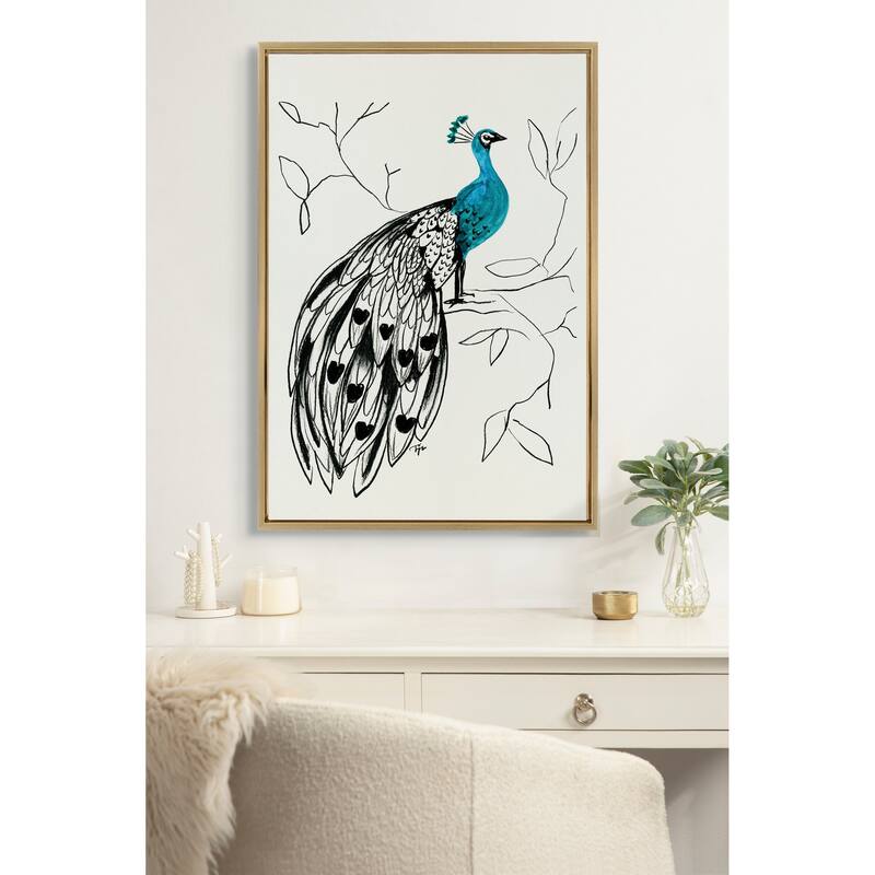 Kate and Laurel Sylvie 658 Peacock Framed Canvas by Teju Reval