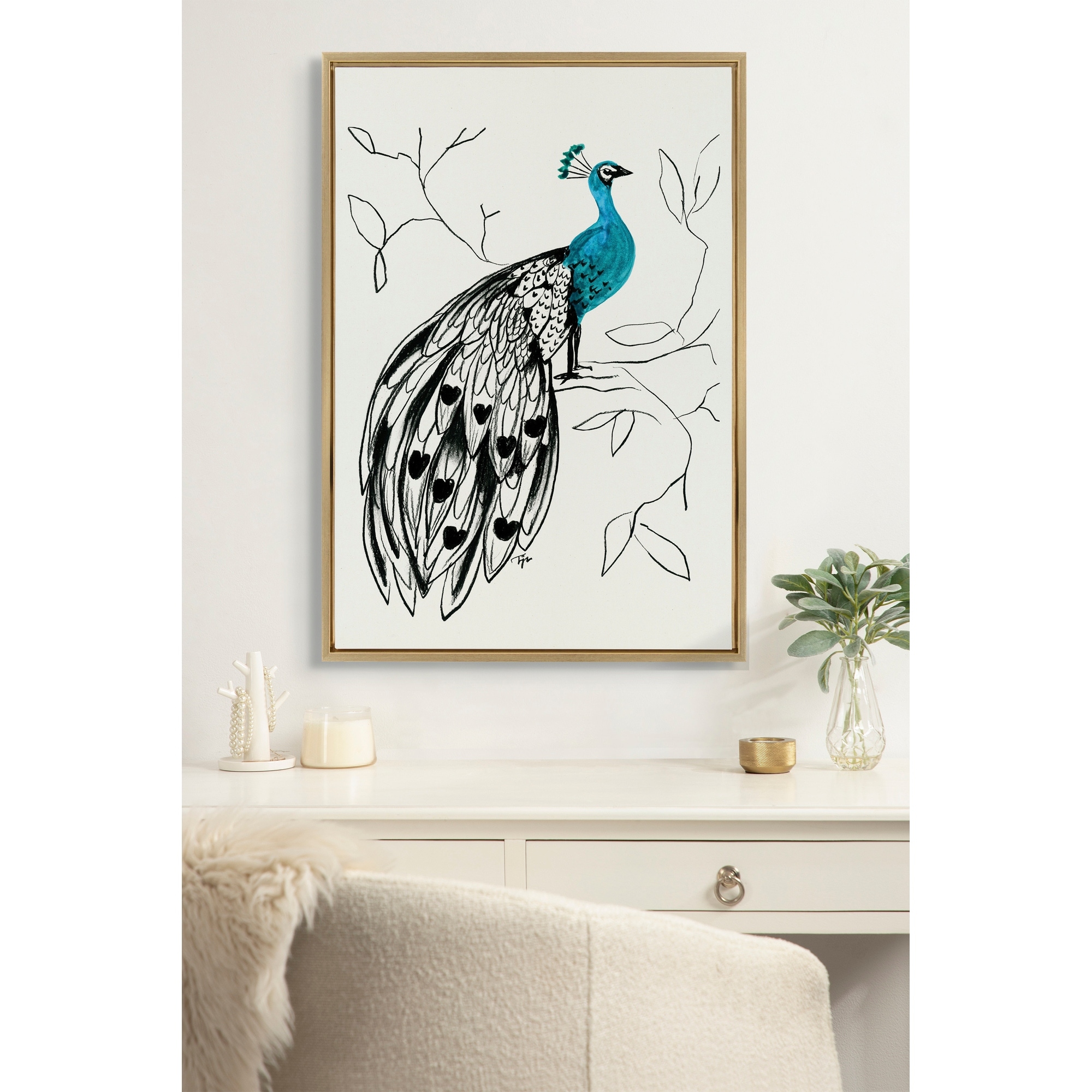 Kate and Laurel Sylvie 658 Peacock Framed Canvas by Teju Reval