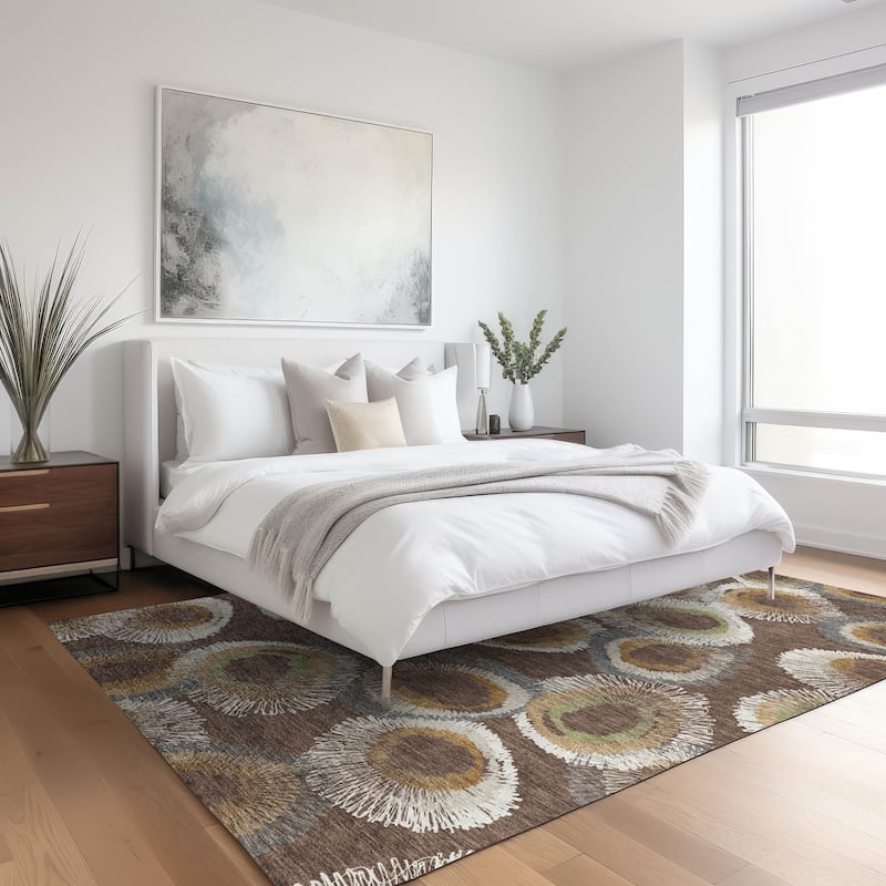 Machine Washable Indoor/ Outdoor Modern Spikey Chantille Rug