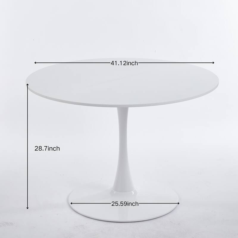 Modern Round Dining Table for 4-6 People, Tulip Table with MDF Top & Metal Pedestal Base for Dining Room, Kitchen, Living Room