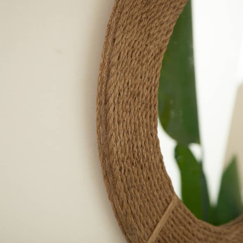 GDFStudio - Aura Natural-Log Style 24" Handwoven Bamboo Artistry Round Wall Mirror for Decoration