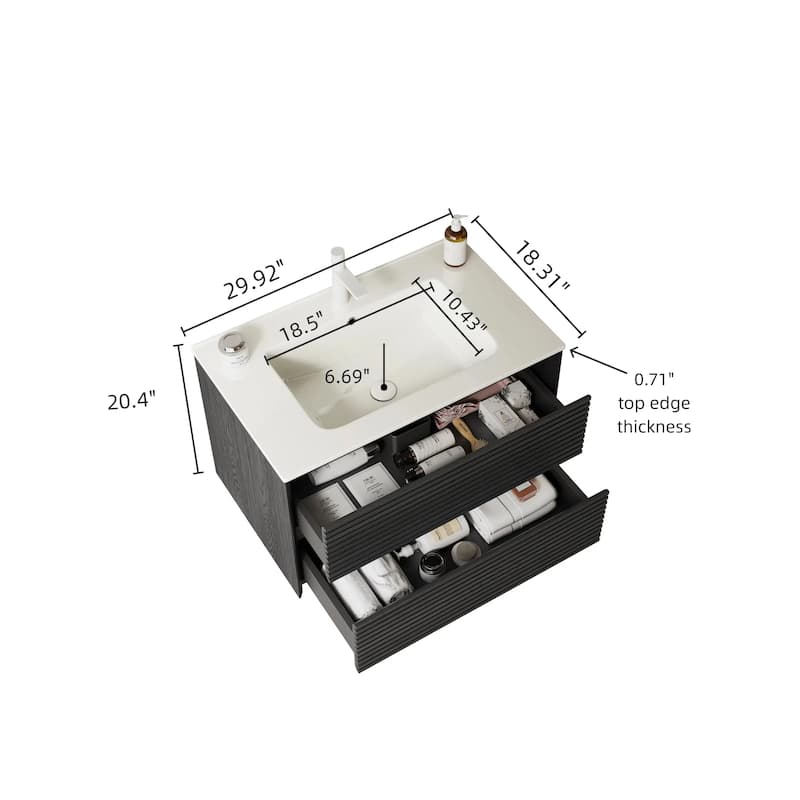 30" Wall-Mounted Bathroom Vanity with Sink Ceramic Basin