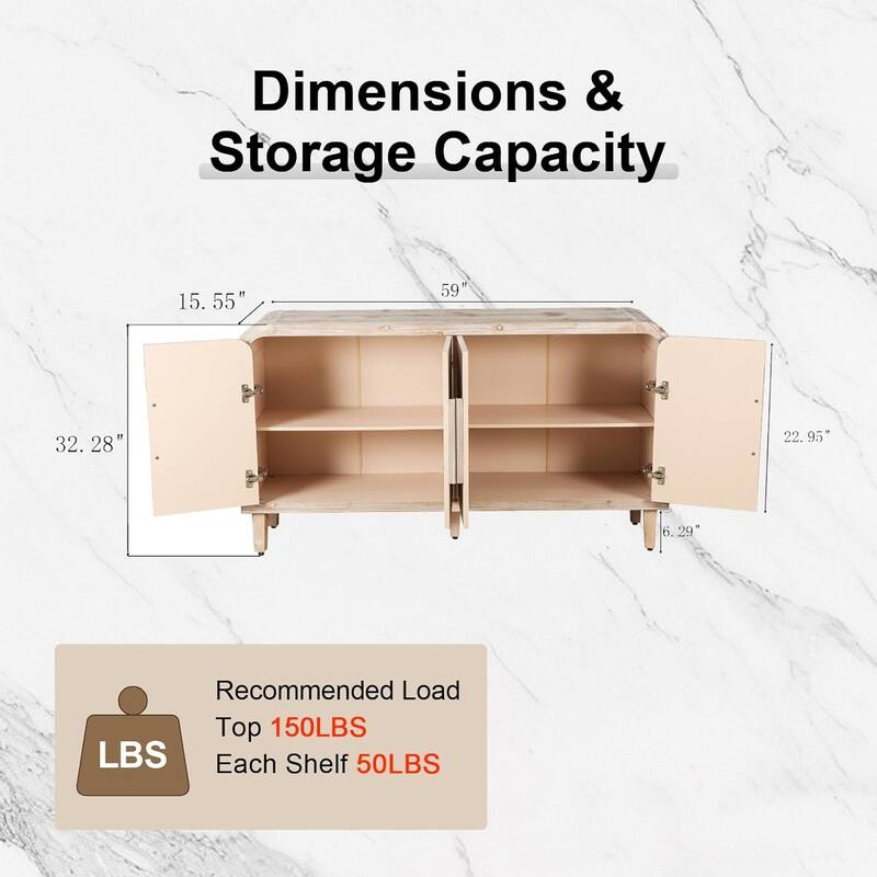 Antique White Console Cabinet File Cabinet Dining Cabinet with Fluted Doors, Decorative Cabinet Buffet Cabinet Pantry Cabinet