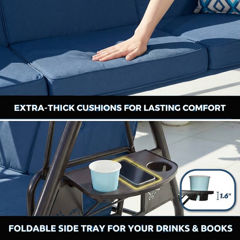 3-Person Outdoor Patio Swing with Adjustable Canopy