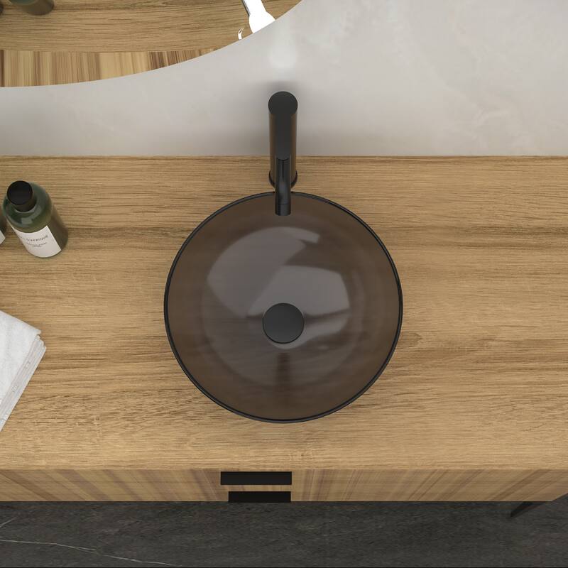 16 Inch Tempered Glass Bathroom Sink in Grey with Pop-up Drain