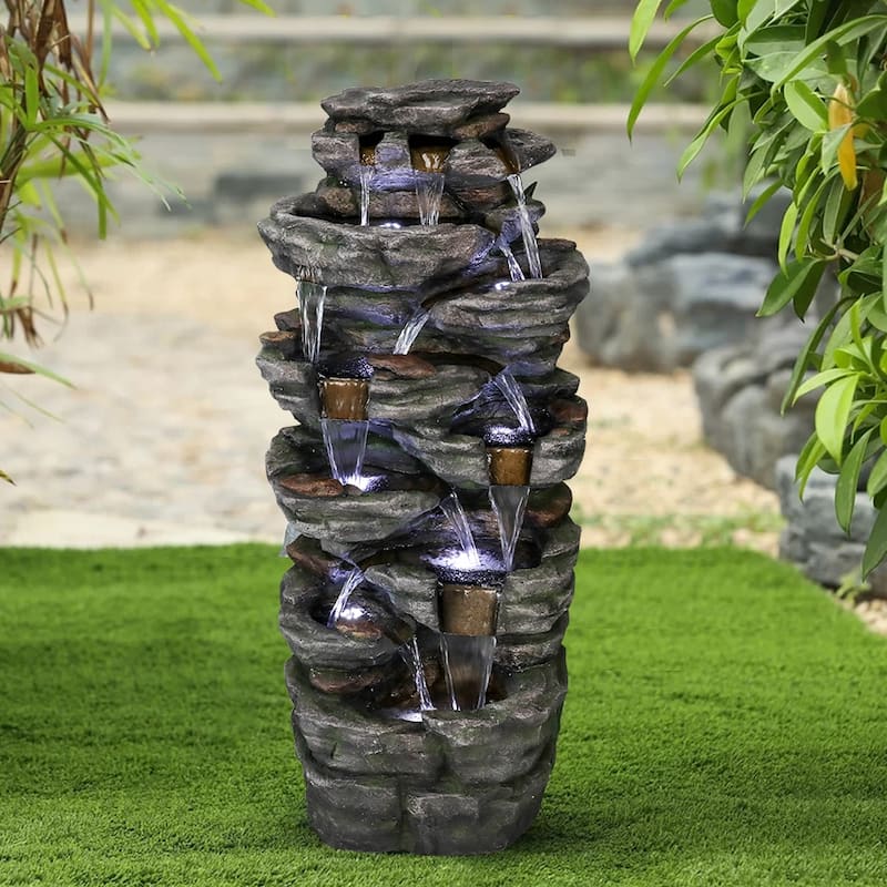 Large Outdoor Water Fountain - 47.2" H 9-Tier Outdoor Garden Fountain