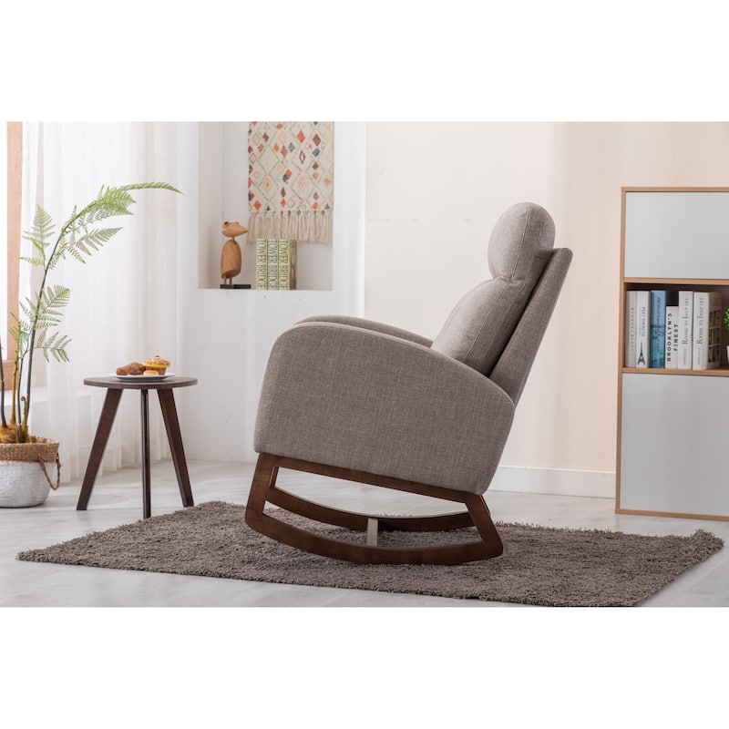 Grey 27" Upholstered Rocking Chair with Side Pocket