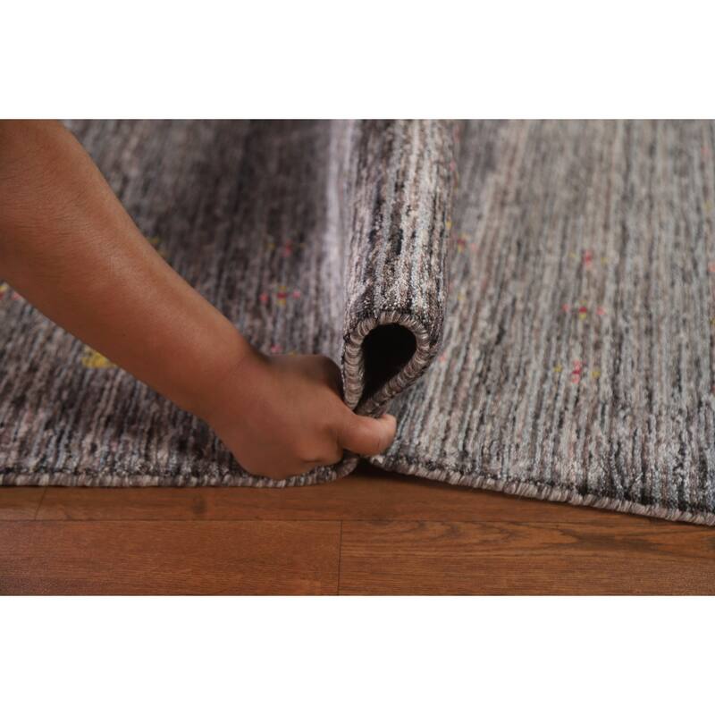 Striped Gabbeh Area Rug Hand-Knotted Wool Carpet - 7'10"x 9'10"