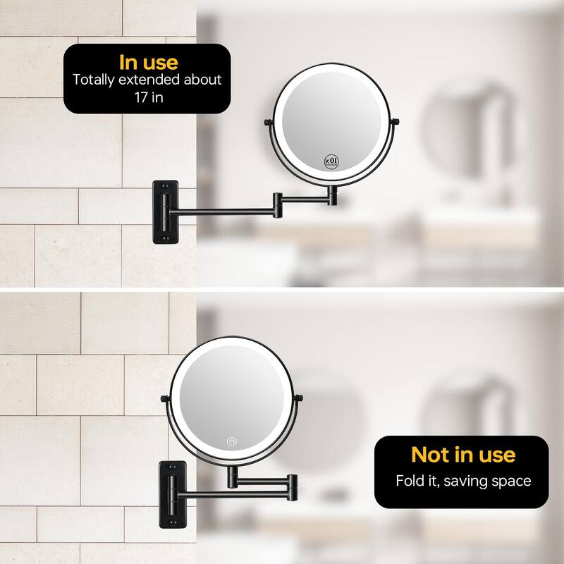 8" Wall-Mounted Makeup Mirror with Lights, Rechargeable 1X10X Magnifying Mirror Touch Screen Dimmable Built-in Battery