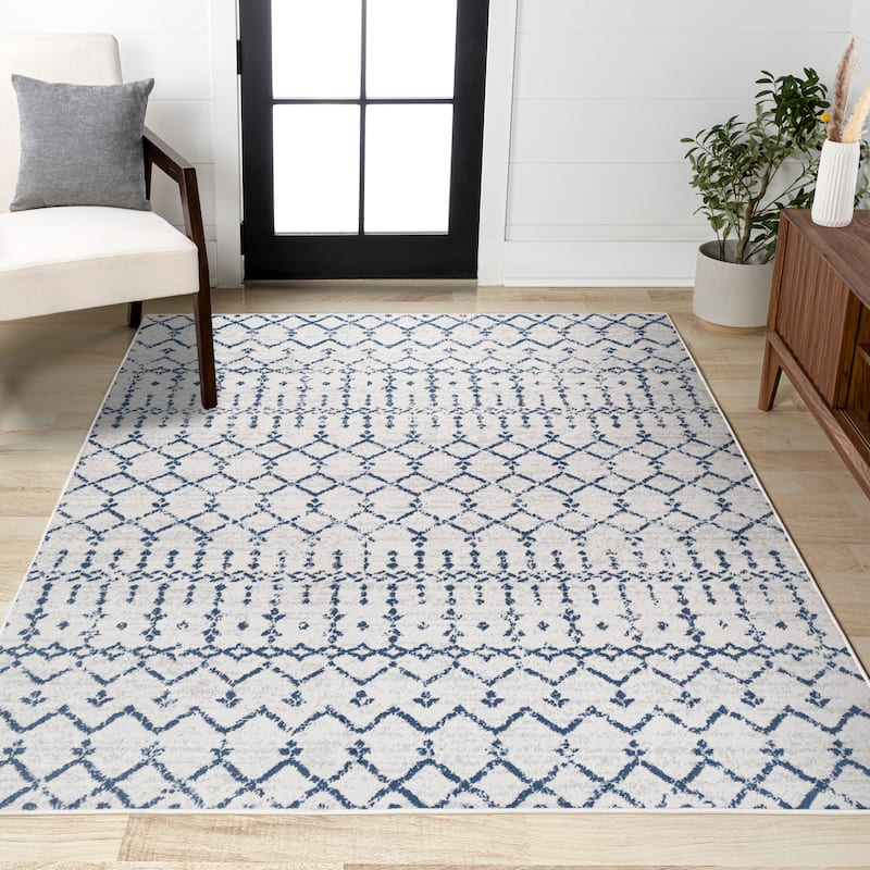 JONATHAN Y Modern HYPE Boho Vintage Diamond Area Rug - 8 X 10 - Cream/Navy