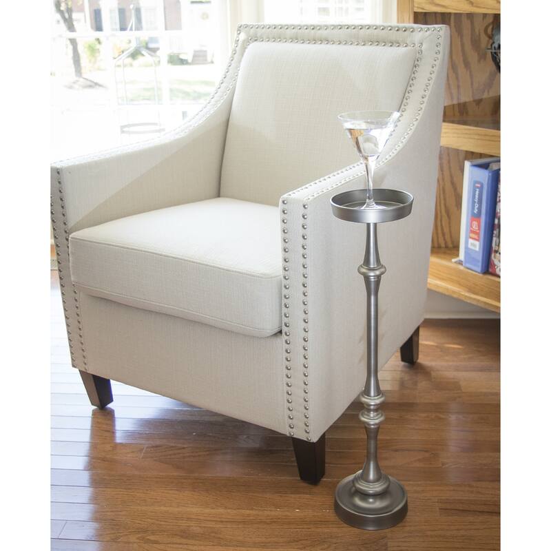 Modern Round Iron End Table for Drinks and Snacks with Brushed Finis and Pedestal Base for Living Room