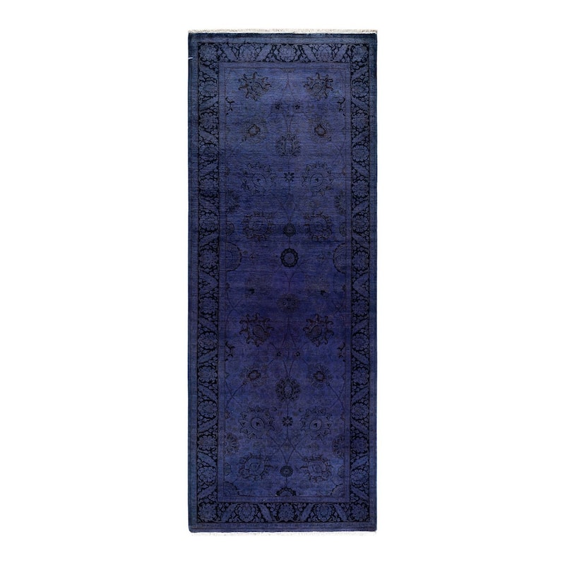Fine Vibrance, One-of-a-Kind Hand-Knotted Runner Rug - Purple, 3' 1" x 8' 5" - 3' 1" x 8' 5"