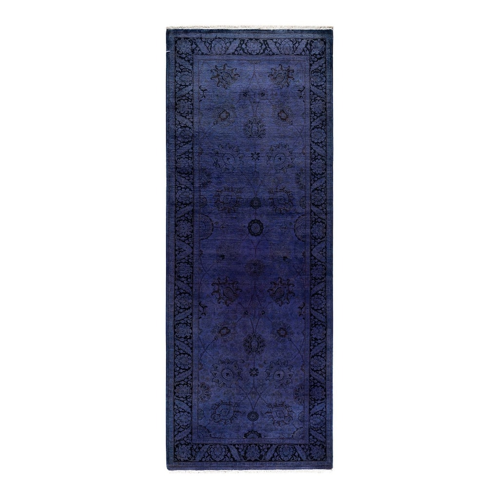 Fine Vibrance, One-of-a-Kind Hand-Knotted Runner Rug - Purple, 3' 1" x 8' 5" - 3' 1" x 8' 5"