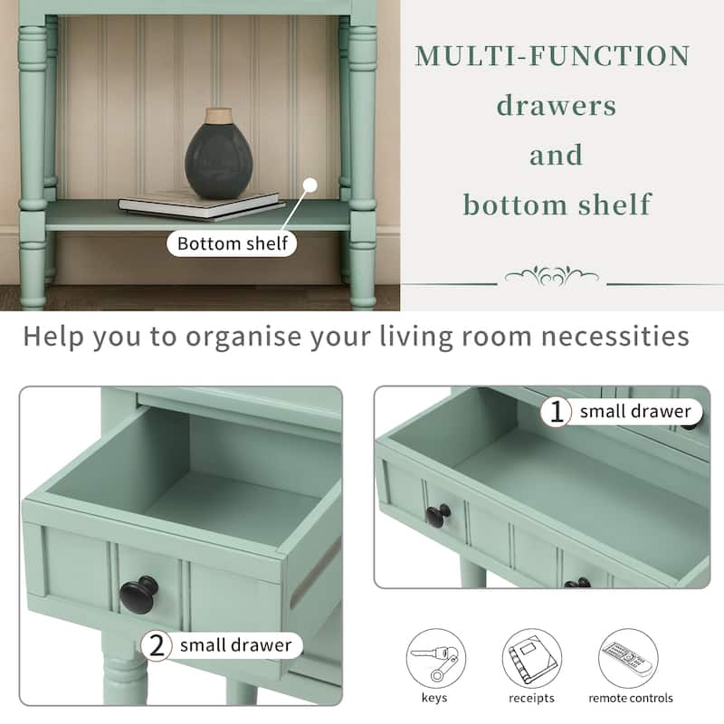 Hall Table Narrow Console Table, Slim Sofa Table with 3 Storage Drawers and Bottom Shelf, Tapered Legs, Black Round Knobs
