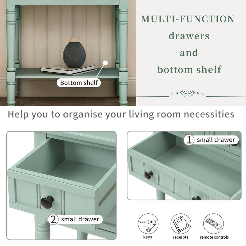 Narrow Console Table, Slim Sofa Table with 3 Storage Drawers and Bottom Shelf