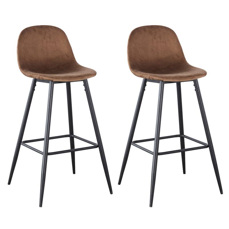 30 Inches Velvet Barstool Modern Counter Bar Height Chair for Kitchen Bar, Set of 2 - 19.3"D x 19.3"W x 39.1"H