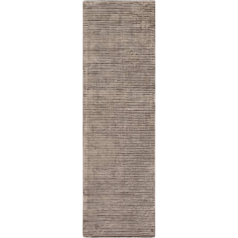 Elle Handmade Striped Solid Viscose Area Rug - 2'6" x 8' Runner - Grey