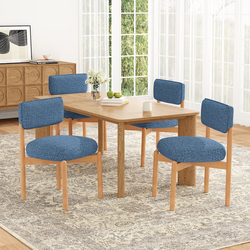 Modern Wooden Blended Linen Dining Chair (Set of 2)