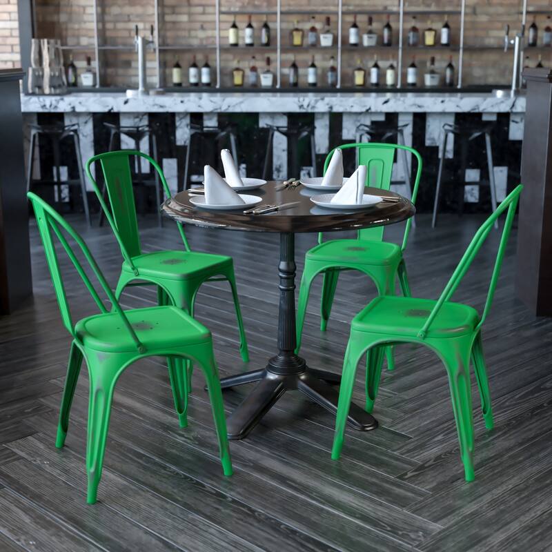 Distressed Metal Indoor-Outdoor Stackable Chair - Kitchen Furniture - Green