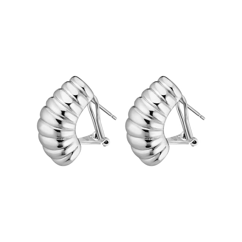 Fremada Rhodium Plated Silver Classic Cable Desinged Omega Clip Earrings