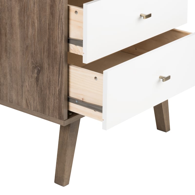 Prepac Milo Mid-Century Modern 2 Drawer Nightstand with Open Shelf, Bedside Table, Contemporary Bedroom Furniture