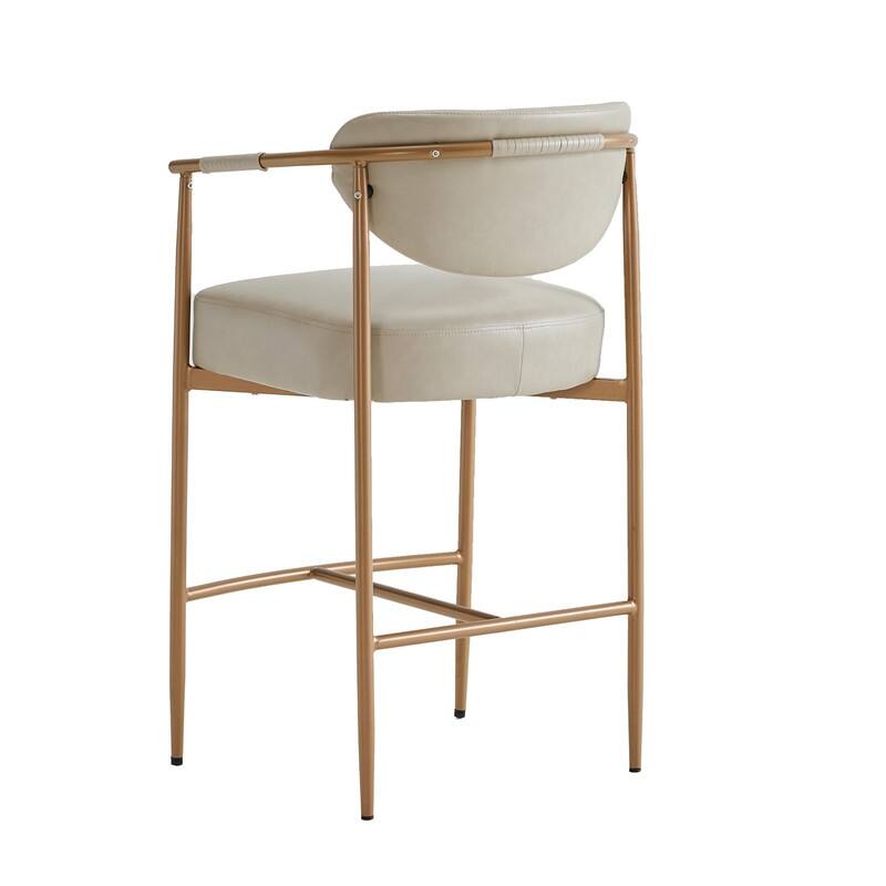 Spruce & Spring Modern Counter Stool with Gold Metal Frame and Woven Strap Arm