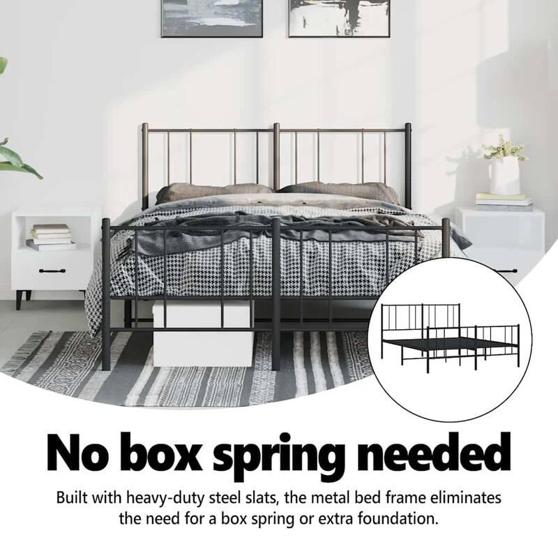 vidaXL Metal Bed Frame with Headboard, No Mattress