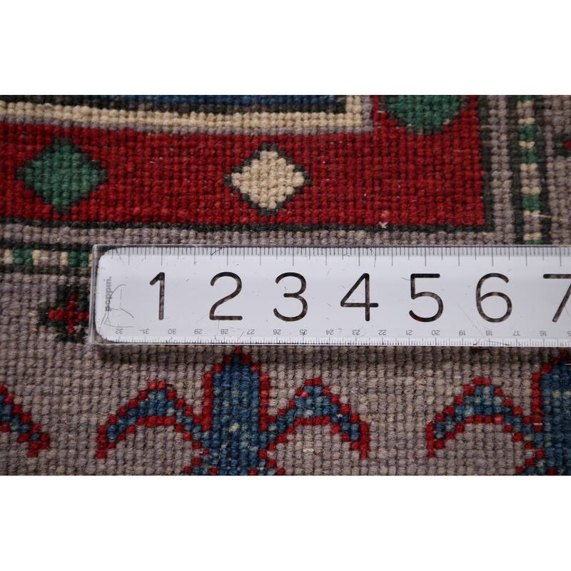 Hand Knotted Oriental 100% Wool Carpet Traditional Geometric Greys & Charcoal Kazak Area Rug - 6' 0'' X 4' 2''