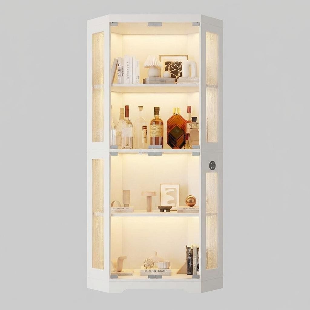 Glass Display Cabinet, 4-Tier Curio Cabinets with 3 Color Lights,Collectibles, Storage Cabinets with Human Body Sensor