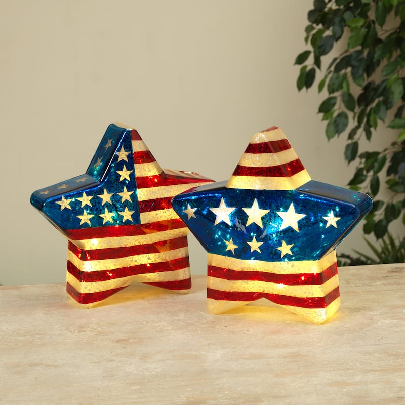 10.6 Illuminating Glass Americana Star Set of 2