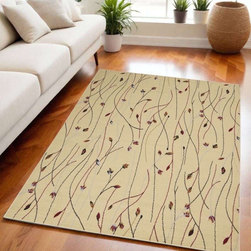 Lusi Power Loomed Floral Traditional Durable Area Rug By HomeRoots - 87' X '63' X '0.5 - Red and Ivory - Rectangle
