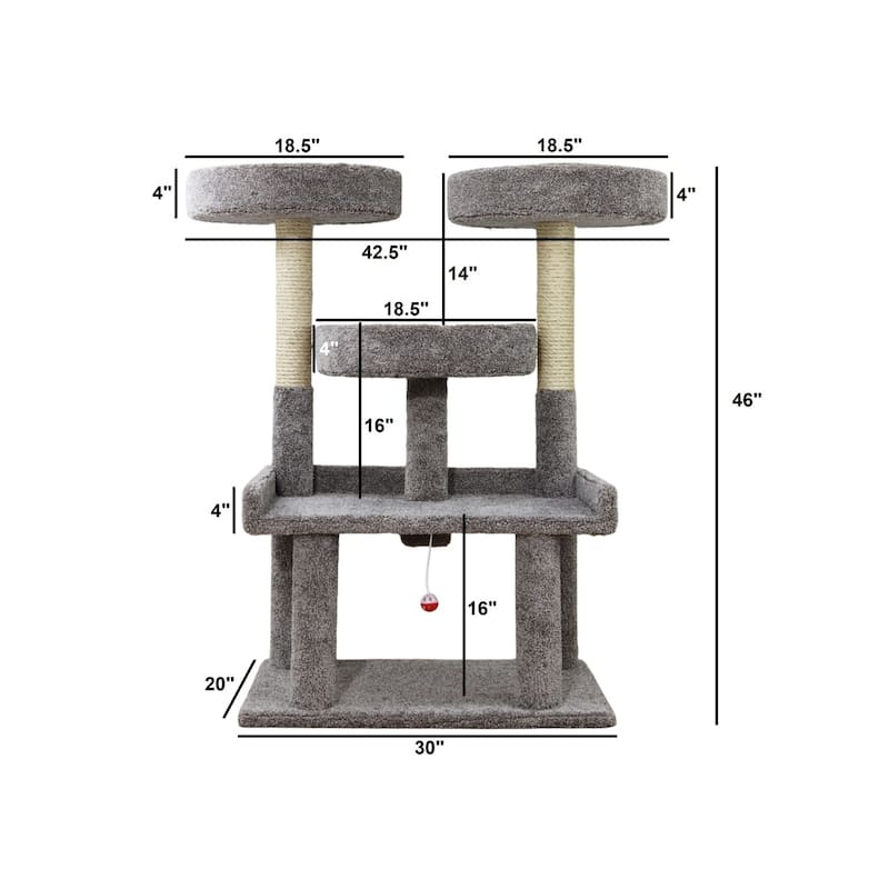 46" XXL Heavy Duty Cat Tree with Spacious Perches and Stable Design for Big Indoor Cats