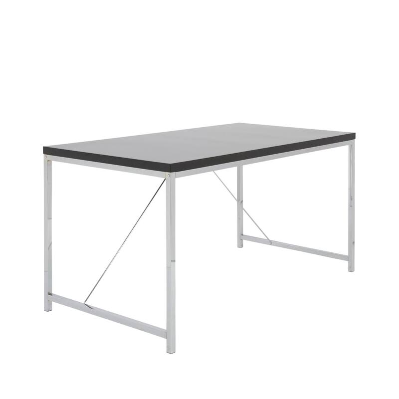 HomeRoots 54" Black and Silver Wood and Stainless Steel Writing Desk