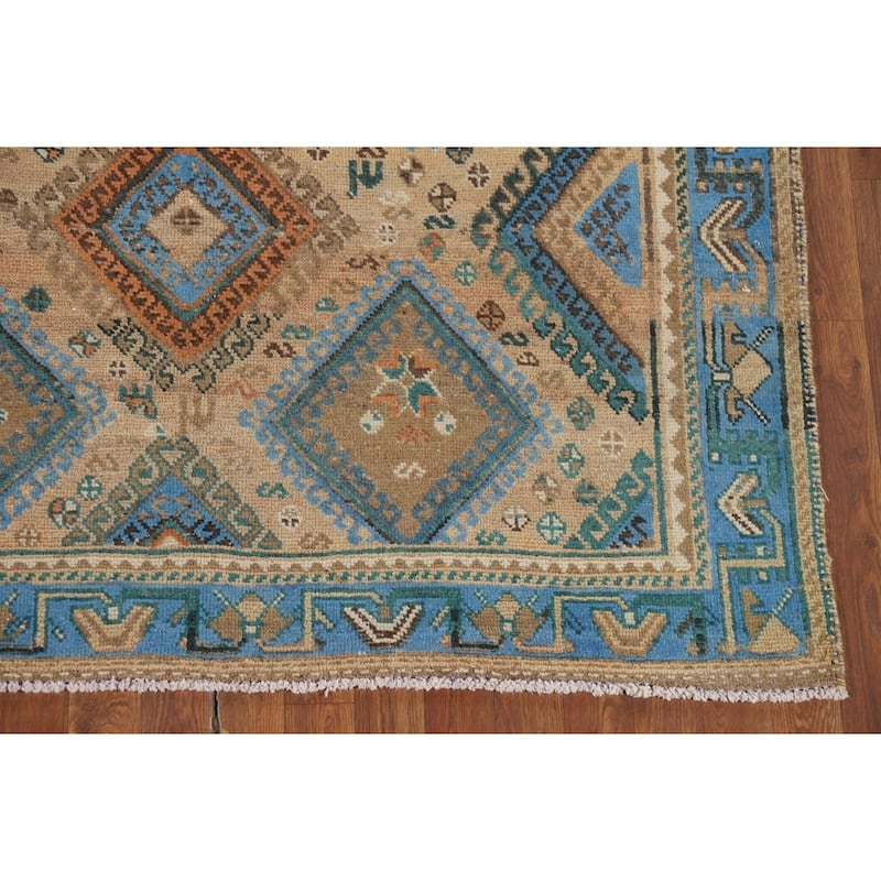 Geometric Bakhtiari Vintage Persian Rug Hand-Knotted Wool Carpet - 5'1" x 9'7"