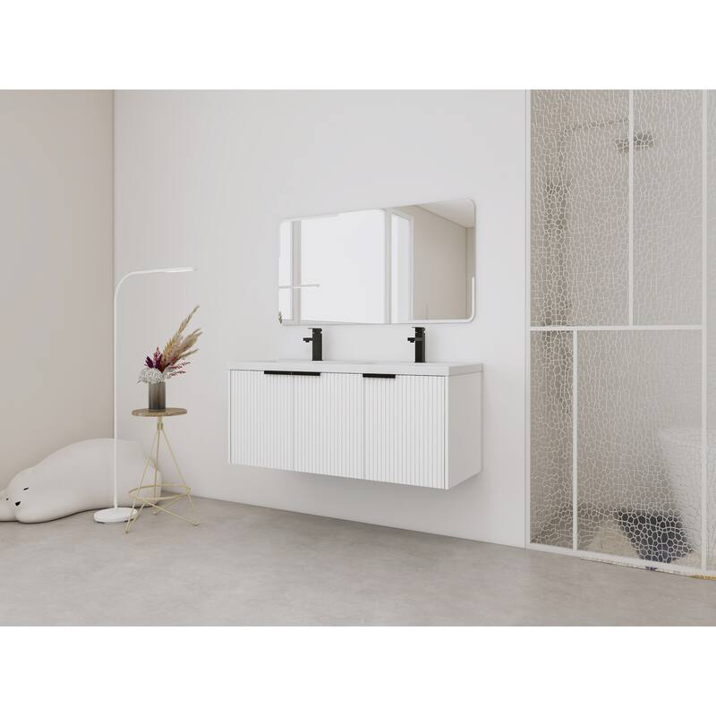 Wall Mounted Bathroom Vanity with Resin Double Sink