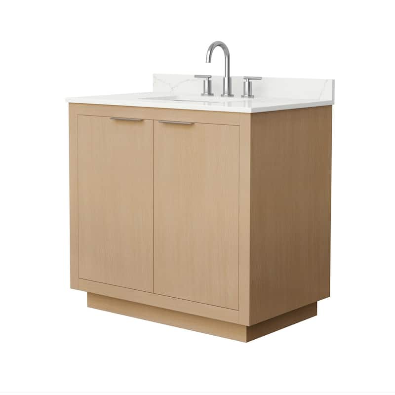 Wyndham Collection WCF282836S-QTZ-US3MXX Maroni 36" Free Standing - Light Straw / Giotto Quartz Top / Brushed Nickel